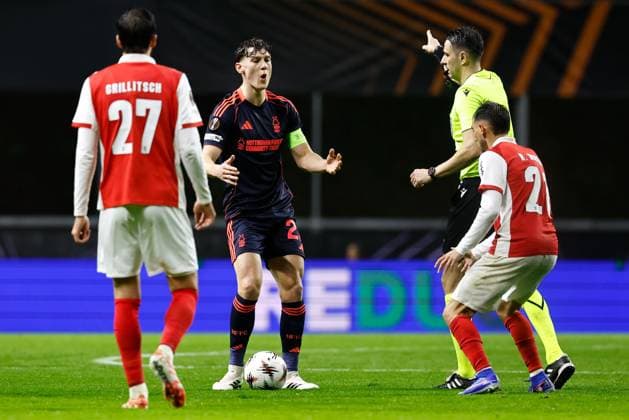 Ryan Yates of Nottingham Forest reacts to a foul being given against them Braga v Nottingham Forest, UEFA Europa League, Group Stage, Football, Braga Municipal Stadium, Braga, Portugal - 22 Jan 2026Braga Braga Municipal Stadium Portugal EDITORIAL USE ONLY No use with unauthorised audio, video, data, fixture lists, club league logos or live services. Online in-match use limited to 120 images, no video emulation. No use in betting, games or single club league player publications. Copyright: xRubenxAlbarran Shutterstockx 16348423at