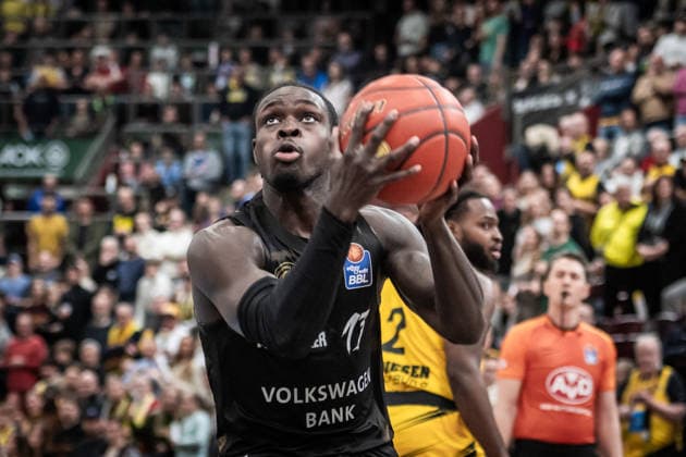 Barra Njie Basketball Loewen Braunschweig, 13 GER, MHP Riesen Ludwigsburg Basketball Loewen Braunschweig, easycredit BBL, Basketball, Bundesliga, 17 Matchday, Season 2025 2026, 24 01 2026 GER, MHP Riesen Ludwigsburg Basketball Loewen Braunschweig, easycredit BBL, Basketball, Bundesliga, 17 Matchday, Season 2025 2026, 24 01 2026 Ludwigsburg Copyright: xSandyxDinkelackerx EP_SDR