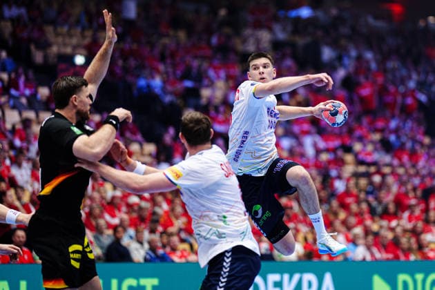 Throw Goal Patrick Anderson Norway, 35 DEN, Germany vs Norway, Handball, EHF European Championship 2026, Main Round, Matchday 2, 24 01 2026 DEN, Germany vs Norway, Handball, EHF European Championship 2026, Main Round, Matchday 2, 24 01 2026 Herning Copyright: xEibner-Pressefoto MarcelxvonxFehrnx EP_MFN