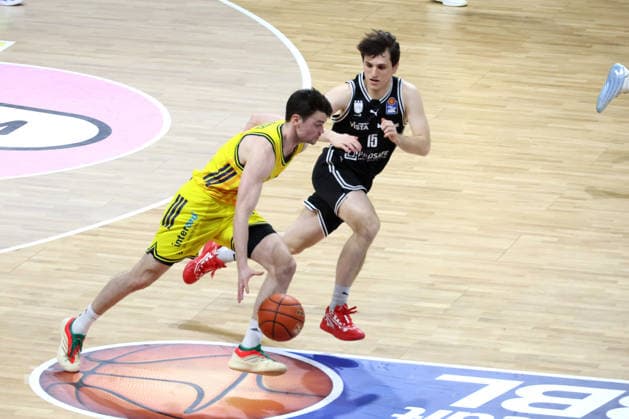 DEU, easyCredit BBL, ALBA vs BMA365 Bamberg Baskets, 25 01 2026, Max Schmeling Halle, Berlin, DEU, easyCredit BBL, ALBA vs BMA365 Bamberg Baskets, in the picture JONAS MATTISSECK ALBA Berlin 9 , Adrian Petkovic Bamberg 15 nordphotoxGmbHx xEngler nph00076