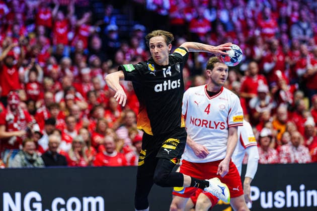 Throw Goal Mathis Haeseler Germany, 14 DEN, Germany vs Denmark, Handball, EHF European Championship 2026, Main Round, Matchday 3, 26 01 2026 DEN, Germany vs Denmark, Handball, EHF European Championship 2026, Main Round, Matchday 3, 26 01 2026 Herning Copyright: xEibner-Pressefoto MarcelxvonxFehrnx EP_MFN