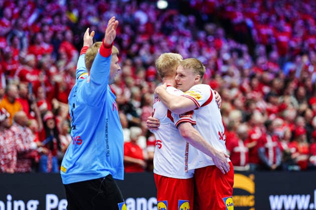 Denmark jubilant after victory end of match DEN, Germany vs Denmark, Handball, EHF European Championship 2026, Main Round, Matchday 3, 26 01 2026 DEN, Germany vs Denmark, Handball, EHF European Championship 2026, Main Round, Matchday 3, 26 01 2026 Herning Copyright: xEibner-Pressefoto MarcelxvonxFehrnx EP_MFN