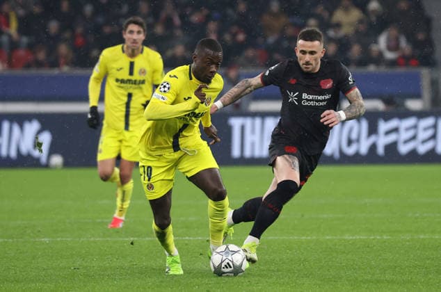 v l Nicolas Pepe Villarreal CF 19 , Aleix Garcia Bayer Leverkusen, 24 GER, Bayer 04 Leverkusen vs Villarreal CF, Football, Champions League, Matchday 8, Season 2025 2026, 28 01 2026 GER, Bayer 04 Leverkusen vs Villarreal CF, Football, Champions League, Matchday 8, Season 2025 2026, 28 01 2026 Leverkusen Copyright: xEibner-Pressefotox xThomasxStoeckerx EP_TSR