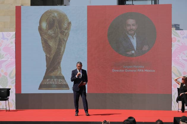 January 28, 2026, Mexico City, Ciudad de Mexico, Mexico: FIFA s executive director in Mexico, Jo¼rgen Mainka Ruiz, speaks during the FIFA World Cup, WM, Weltmeisterschaft, Fussball 2026 Trophy Tour event at the Monumento a la Revolucion, where the locations that will host the FIFA World Cup 2026 trophy were announced. on January 28, 2026 inMexico City, Mexico. Mexico City Mexico - ZUMAe321 20260128_zsa_e321_023 Copyright: xIanxRoblesx