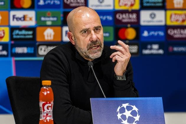 EINDHOVEN , 28-01-2026 , Philips Stadium , season 2025 2026 , UEFA Champions League football , League phase matchday 8 , match between PSV and Bayern Munchen , final score 1-2 , picture shows PSV trainer Peter Bosz press conference, PK, Pressekonferenz PSV - Bayern Munchen x201151298x Copyright: