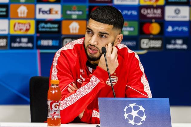 EINDHOVEN , 28-01-2026 , Philips Stadium , season 2025 2026 , UEFA Champions League football , League phase matchday 8 , match between PSV and Bayern Munchen ,final score 1-2 , picture shows PSV player Ismael Saibari press conference, PK, Pressekonferenz PSV - Bayern Munchen x201151302x Copyright: