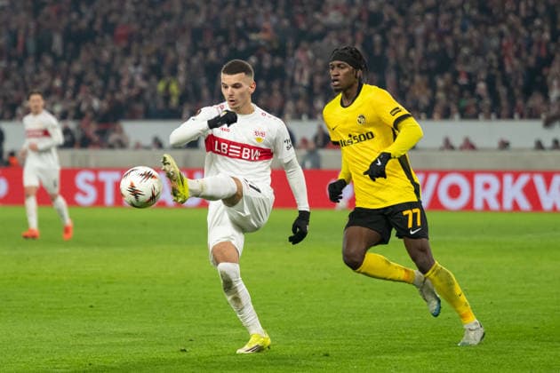 v li Badredine Bouanani VfB Stuttgart, 27 , Joel Monteiro BSC Young Boys Bern, 77 GER, VfB Stuttgart vs BSC Young Boys Bern, Football, UEFA Europa League, Men, Matchday 8, Season 2025 2026, 29 01 2026, GER, VfB Stuttgart vs BSC Young Boys Bern, Football, UEFA Europa League, Men, Matchday 8, Season 2025 2026, 29 01 2026 Stuttgart Copyright: xEibner-Pressefoto WolfgangxFrankx EP_WFK