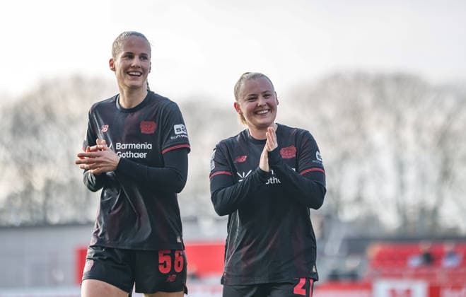 GER, Leverkusen, Bayer Leverkusen vs 1 FC Nürnberg, Google Pixel Womens Bundesliga, Football, DFB, Season 2025 2026, Ulrich Haberland Stadium, 16 Matchday in picture f l Juliette Vidal Bayer Leverkusen 56 , Vanessa Fudalla Bayer Leverkusen Women 21 DFB DFL REGULATIONS PROHIBIT ANY USE OF PHOTOGRAPHS AS IMAGE SEQUENCES AND OR QUASI VIDEO, 31 01 2026 Copyright: HMBxMedia HendrikxHamelau