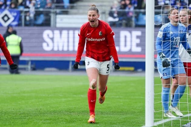 Julia Stierli SC Freiburg celebrates her goal for 0 1, Google Pixel Frauen Bundesliga, Hamburger SV v SC Freiburg, Volksparkstadion, February 1, 2026 in Hamburg, Germany Photo by Marco Steinbrenner DeFodi Images Julia Stierli SC Freiburg celebrates after scoring her teams first goal, Google Pixel Womens Bundesliga, Hamburger SV v SC Freiburg, Volksparkstadion, February 1, 2026 in Hamburg, Germany Photo by Marco Steinbrenner DeFodi Images DFB DFL REGULATIONS PROHIBIT ANY USE OF PHOTOGRAPHS AS IMAGE SEQUENCES AND OR QUASI VIDEO