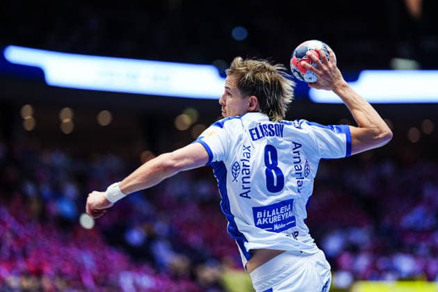Throw Goal Bjarki Mar Elisson Iceland, 08 DEN, Iceland vs Croatia, Handball, EHF European Championship 2026, Match for 3rd place, 01 02 2026 DEN, Iceland vs Croatia, Handball, EHF European Championship 2026, Match for 3rd place, 01 02 2026 Herning Copyright: xEibner-Pressefoto MarcelxvonxFehrnx EP_MFN