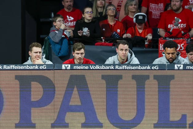 Rokas Jokubaitis FC Bayern Basketball, 31 , Andreas Obst FC Bayern Basketball, 13 , Johannes Voigtmann FC Bayern Basketball, 07 and Elias Harris FC Bayern Basketball, 20 , GER, FC Bayern Basketball vs ratiopharm Ulm, Basketball, easycredit Basketball Bundesliga, 18 Matchday, Season 2025 2026, 01 02 2026, GER, FC Bayern Basketball vs ratiopharm Ulm, Basketball, easycredit Basketball Bundesliga, 18 Matchday, Season 2025 2026, 01 02 2026 Munich Copyright: xEibner-Pressefoto JennixMaulx EP_JML