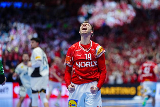 Goal celebration Mathias Gidsel Denmark, 19 DEN, Denmark vs Germany, Handball, EHF European Championship 2026, Final, 01 02 2026 DEN, Denmark vs Germany, Handball, EHF European Championship 2026, Final, 01 02 2026 Herning Copyright: xEibner-Pressefoto MarcelxvonxFehrnx EP_MFN