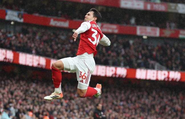 Martin Zubimendi of Arsenal celebrates scoring a goal to make the score 1-0 Arsenal v Sunderland, Premier League, Football, Emirates Stadium, London, UK - 07 Feb 2026London Emirates Stadium United Kingdom EDITORIAL USE ONLY No use with unauthorised audio, video, data, fixture lists, club league logos or live services. Online in-match use limited to 120 images, no video emulation. No use in betting, games or single club league player publications. Copyright: xKieranxMcManus Shutterstockx 16524338v