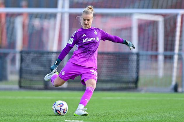 Anna Klink Goalkeeper, Goalkeeper, FCB, 38 on the ball, Crop, Single image, Action, Action, 08 02 2026, Munich Germany , Soccer,2 Women Bundesliga, FC Bayern München II VfL Wolfsburg II, DFB DFL REGULATIONS PROHIBIT ANY USE OF PHOTOGRAPHS AS IMAGE SEQUENCES AND OR QUASI VIDEO xslx