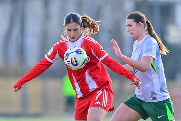 v li Elira Terakaj FCB, 7 Lilly Meister Wolfsburg, 4 in duel, duel, tackle, dynamic, action, action, 08 02 2026, München Deutschland , Fußball,2 Frauen Bundesliga, FC Bayern München II VfL Wolfsburg II, DFB DFL REGULATIONS PROHIBIT ANY USE OF PHOTOGRAPHS AS IMAGE SEQUENCES AND OR QUASI VIDEO xslx