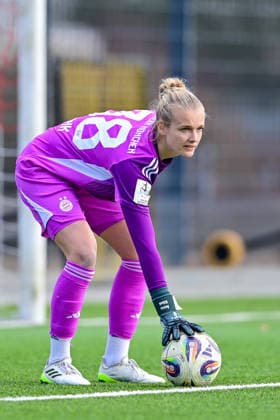 Anna Klink Goalkeeper, Goalkeeper, FCB, 38 on the ball, Crop, Single image, Action, Action, 08 02 2026, Munich Germany , Soccer,2 Women Bundesliga, FC Bayern München II VfL Wolfsburg II, DFB DFL REGULATIONS PROHIBIT ANY USE OF PHOTOGRAPHS AS IMAGE SEQUENCES AND OR QUASI VIDEO xslx