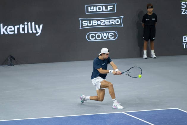 February 8, 2026, Frisco, Texas, USA: TRISTAN BOYER (USA) returns with a backhand during a menâ€⠢s singles qualifying match at 2026 Nexo Dallas Open at The Ford Center at The Star in Frisco, Texas. Svadja defeated Boyer, 6:3, 5:7, 6:4. Tennis 2026: Dallas Open: Svadja 6:3, 5:7, 6:4 Boyer - ZUMAh193 20260208_zsp_h193_011 Copyright: xDanielxMcGregor-Huyerx