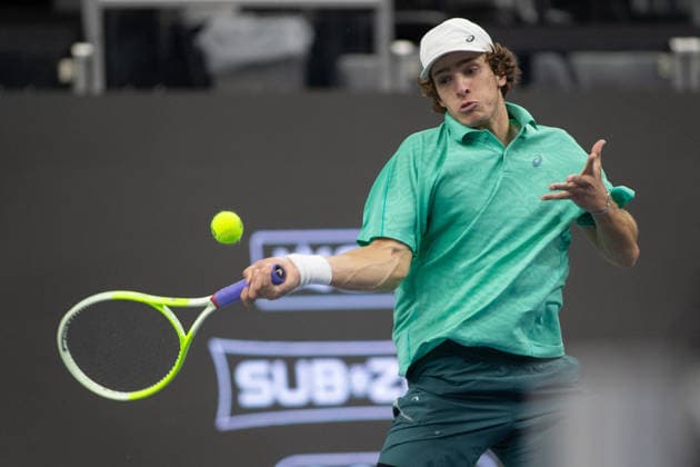 February 8, 2026, Frisco, Texas, USA: MURPHY CASSONE (USA)returns with a forehand during a menâ€⠢s singles qualifying match at 2026 Nexo Dallas Open at The Ford Center at The Star in Frisco, Texas. Svadja defeated Boyer, 6:3, 5:7, 6:4. Jodar defeated Cassone, 7:6, 7:6. Frisco USA - ZUMAh193 20260208_zsp_h193_070 Copyright: xDanielxMcGregor-Huyerx