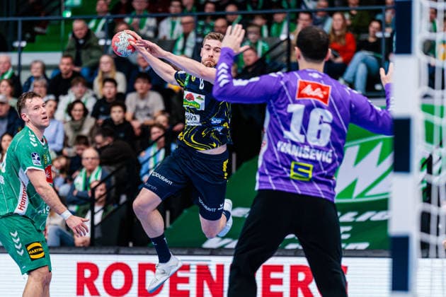v l Tim Nothdurft Rhein Neckar Loewen, 08 , Tibor Ivanisevic GWD Minden, 16 GER, GWD Minden vs Rhein Neckar Loewen, Handball, 1 Bundesliga, 21 Matchday, Season 2025 2026, 14 02 2026 GER, GWD Minden vs Rhein Neckar Loewen, Handball, 1 Bundesliga, 21 Matchday, Season 2025 2026, 14 02 2026 Minden Copyright: xEibner-Pressefoto JanxRollingerx EP_JSK