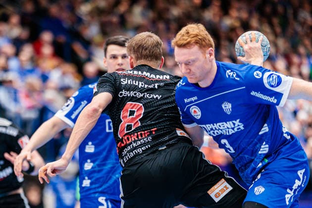 v l Frederik Simak TBV Lemgo Lippe, 08 , Sander Andreassen Overjordet HC Erlangen, 08 , Nicolai Theilinger TBV Lemgo Lippe, 03 GER, TBV Lemgo Lippe vs HC Erlangen, Handball, 1 Bundesliga, Matchday 21, Season 2025 2026, 15 02 2026 GER, TBV Lemgo Lippe vs HC Erlangen, Handball, 1 Bundesliga, Matchday 21, Season 2025 2026, 15 02 2026 Lemgo Copyright: xEibner-Pressefoto JanxRollingerx EP_JSK