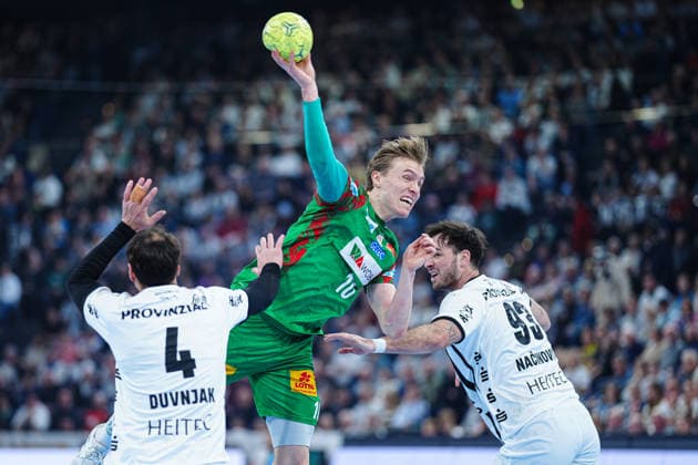 Throw Goal Gisli Kristjansson SC Magdeburg, 10 GER, THW Kiel vs SC Magdeburg, Handball, 1 Bundesliga, Matchday 21, Season 2025 2026, 15 02 2026 GER, THW Kiel vs SC Magdeburg, Handball, 1 Bundesliga, Matchday 21, Season 2025 2026, 15 02 2026 Kiel Copyright: xEibner-Pressefoto MarcelxvonxFehrnx EP_MFN