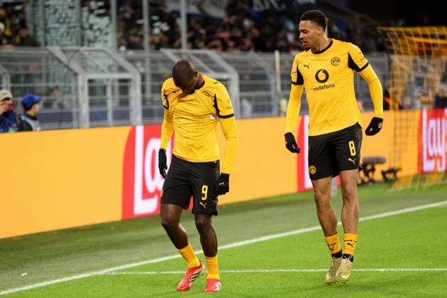 Goal celebration for 1 0 by Serhou Guirassy Borussia Dortmund with Felix Nmecha Borussia Dortmund GER, Borussia Dortmund vs Atalanta Bergamo, Football, Champions League, Play off, Season 2025 2026, 17 02 2026 GER, Borussia Dortmund vs Atalanta Bergamo, Football, Champions League, Play off, Season 2025 2026, 17 02 2026 Dortmund Copyright: xEibner-Pressefoto FrankxZeisingx EP_FZG