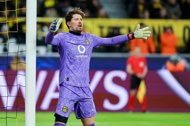Goalkeeper Gregor Kobel Borussia Dortmund gestures, UEFA Champions League 2025 26 League Knockout Play off First Leg, Borussia Dortmund v Atalanta BC, BVB Stadion Dortmund, February 17, 2026 in Dortmund, Germany Photo by Marco Steinbrenner DeFodi Images Goalkeeper Gregor Kobel Borussia Dortmund gestures, UEFA Champions League 2025 26 League Knockout Play off First Leg, Borussia Dortmund v Atalanta BC, BVB Stadion Dortmund, February 17, 2026 in Dortmund, Germany Photo by Marco Steinbrenner DeFodi Images