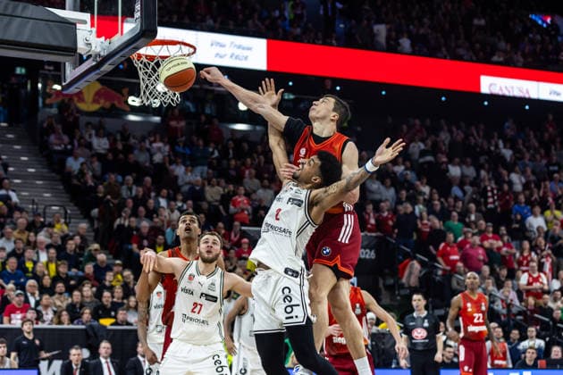 GER, BMW Top Four, Basketball BBL Cup, semi-final, FC Bayern Munich Basketball BMA365 Bamberg Baskets 21 02 2026, SAP Garden, Munich, GER, BMW Top Four, Basketball BBL Cup, semi-final, FC Bayern Munich Basketball BMA365 Bamberg Baskets Ibi Watson BMA365 Bamberg Baskets, 2 , Vladimir LuÄić Vladimir Lucic FC Bayern Munich Basketball 11 Photo Alexander Trienitz Munich SAP Garden Bayern Germany