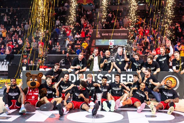 GER, BMW Top Four, Basketball BBL Pokal, Final, BMA365 Bamberg Baskets ALBA Berlin 22 02 2026, SAP Garden, Munich, GER, BMW Top Four, Basketball BBL Pokal, Final, BMA365 Bamberg Baskets ALBA Berlin Photo Alexander Trienitz Munich SAP Garden Bayern Germany