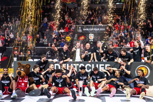 GER, BMW Top Four, Basketball BBL Pokal, Final, BMA365 Bamberg Baskets ALBA Berlin 22 02 2026, SAP Garden, Munich, GER, BMW Top Four, Basketball BBL Pokal, Final, BMA365 Bamberg Baskets ALBA Berlin Photo Alexander Trienitz Munich SAP Garden Bayern Germany