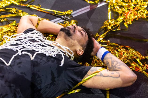 GER, BMW Top Four, Basketball BBL Pokal, Final, BMA365 Bamberg Baskets ALBA Berlin 22 02 2026, SAP Garden, Munich, GER, BMW Top Four, Basketball BBL Pokal, Final, BMA365 Bamberg Baskets ALBA Berlin Ibi Watson BMA365 Bamberg Baskets, 2 with the net Photo Alexander Trienitz Munich SAP Garden Bayern Germany