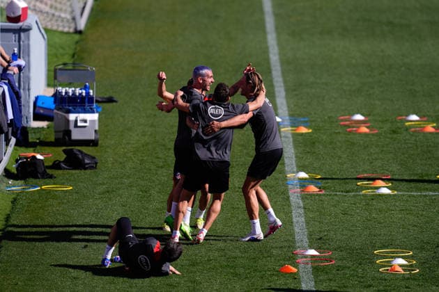February 23, 2026, Majadahonda, Madrid, Spain: Alex Baena, Jorge Resurreccion Koke, Marcos Llorente, Antoine Griezmann and Giuliano Simeone during the training day of Atletico de Madrid ahead the UEFA Champions League 2025 26 KO play-offs Second Leg match against Club Brugge KV at Ciudad Deportiva Wanda Atletico de Madrid on February 23, 2026, in Majadahonda, Madrid, Spain. Atletico De Madrid Training Session And press conference, PK, Pressekonferenz - UEFA Champions League 2025 26 KO Play-Offs Second Leg - ZUMAa181 20260223_zaa_a181_035 Copyright: xDennisxAgyemanx