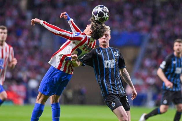February 24, 2026, Madrid, Madrid, Spain: GIULIANO SIMEONE of Atletico de Madrid clear with a header during the Champions League match, second leg of the Play-Off between ATLo°TICO DE MADRID and CLUB BRUJAS KV, held on February 24, 2026, at the Riad Air Metropolitano, Madrid, Spain. Madrid Spain - ZUMAc312 20260224_zsp_c312_067 Copyright: xOscarxManuelxSanchezx
