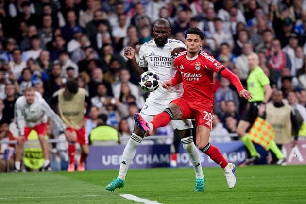 Richard Rios of Benfica and Antonio Rudiger of Real Madrid CF Real Madrid v Benfica, UEFA Champions League, Play-off, Leg 2, Football, Estadio Bernabeu, Madrid, Spain - 25 Feb 2026Madrid Estadio Bernabeu Spain EDITORIAL USE ONLY No use with unauthorised audio, video, data, fixture lists, club league logos or live services. Online in-match use limited to 120 images, no video emulation. No use in betting, games or single club league player publications. Copyright: xRubenxAlbarran Shutterstockx 16703182bu