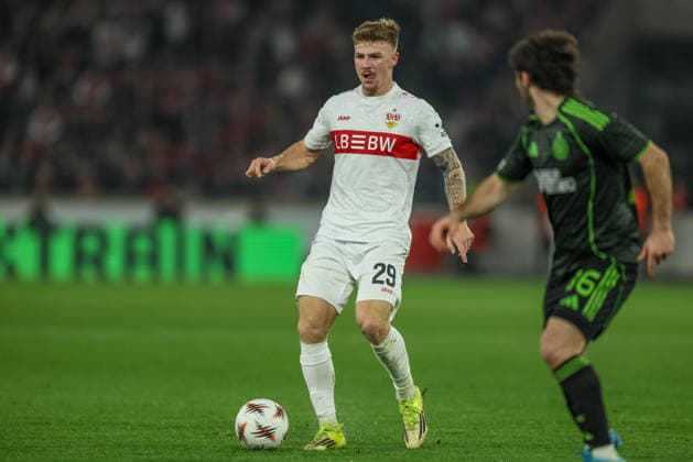 GER, Stuttgart, VfB Stuttgart vs Celtic Glasgow, Europa League, Football, UEFA, Season 2025 2026, MHP Arena, Playoffs, Second leg in picture Finn Jeltsch VfB Stuttgart 29 DFB DFL REGULATIONS PROHIBIT ANY USE OF PHOTOGRAPHS AS IMAGE SEQUENCES AND OR QUASI VIDEO, 26 02 2026 Copyright: HMBxMedia HendrikxHamelau