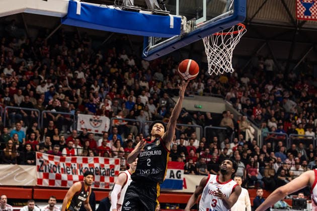 GER, FIBA Basketball World Cup 2027, European Qualifiers, Croatia Germany 27 02 2026, Drazen Petrovic Basketball Center, Zagreb, GER, FIBA Basketball World Cup 2027, European Qualifiers, Croatia Germany Jack Kayil Germany, No2 Â Photo Alexander Trienitz Zagreb Drazen Petrovic Basketball Center Zagreb Croatia