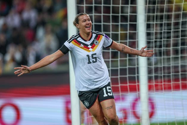 GER, Dresden, Germany vs Slovenia, international match, football, FIFA, 2026 2027 season, World Cup qualification, Rudolf Harbig Stadium, 1 matchday in picture Larissa Mühlhaus Germany Women 15 , goal, jubilation and joy, emotions, Goal scored, emotions, Gol, Slovenija, veselje, 4 0 DFB DFL REGULATIONS PROHIBIT ANY USE OF PHOTOGRAPHS AS IMAGE SEQUENCES AND OR QUASI VIDEO, 03 03 2026 Copyright: HMBxMedia HendrikxHamelau
