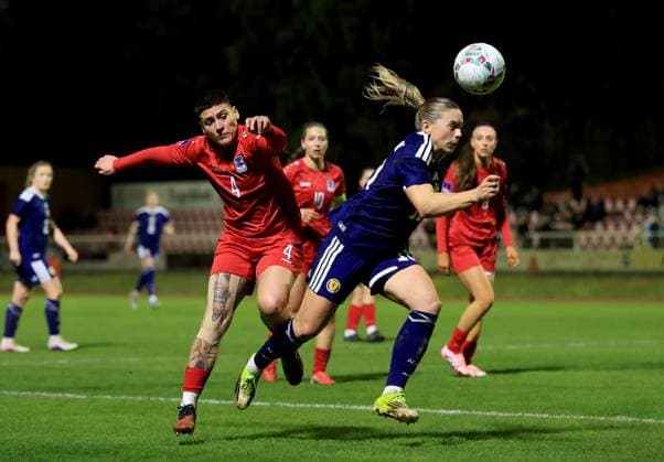 Andreia Machado of Luxembourg in action against Kirsty Hanson of Scotland Luxembourg Women v Scotland Women, 2027 FIFA Women s World Cup Qualifiers, Group D, Football, Stade mile Mayrisch, Luxembourg - 03 Mar 2026 Stade mile Mayrisch Luxembourg EDITORIAL USE ONLY No use with unauthorised audio, video, data, fixture lists, club league logos or live services. Online in-match use limited to 120 images, no video emulation. No use in betting, games or single club league player publications. Copyright: xGeorgexTewkesbury Shutterstockx 16719926ap