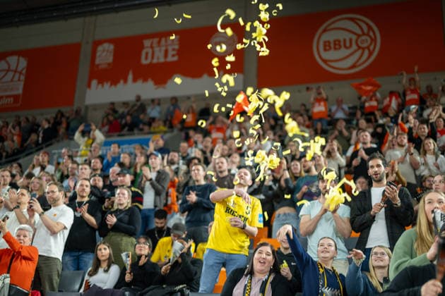 Spectators and fans of Ludwigsburg, Barock Pirates Fanclub MHP RIESEN , Vince D Amico Barock Pirates, MHP RIESEN Fanclub , GER, ratiopharm Ulm vs MHP Riesen Ludwigsburg, Basketball Bundesliga, easycredit BBL, 22 Spieltag, Spielzeit 2025 2026, 06 03 2026, GER, ratiopharm Ulm vs MHP Riesen Ludwigsburg, Basketball Bundesliga, easycredit BBL, 22 Spieltag, Spielzeit 2025 2026, 06 03 2026 Neu Ulm Copyright: xEibner-Pressefoto SaschaxWaltherx EP_EER