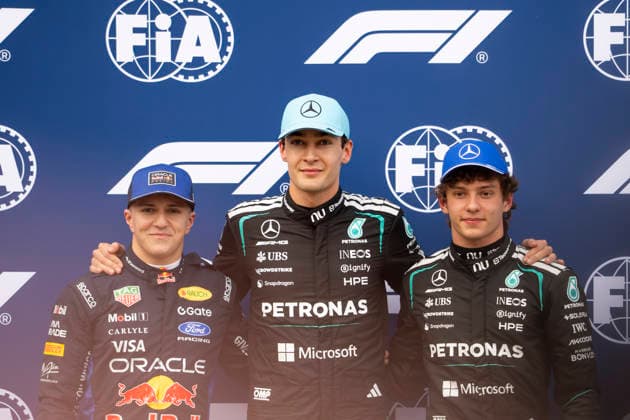 Formula 1 Qatar Airways Australian Grand Prix 2026 Maxime Le Juste OVERTAKE MAXPPP - Melbourne 07 03 2026 63 RUSSELL George (gbr), Mercedes-AMG PETRONAS Formula One Team, portrait, 06 HADJAR Isack (fra), Oracle Red Bull Racing, portrait, 12 ANTONELLI Kimi (ita), Mercedes-AMG PETRONAS Formula One Team, portrait at the Formula 1 Qatar Airways Australian Grand Prix 2026, the 1st round of the 2026 FIA Formula 1 World Championship, WM, Weltmeisterschaft at the Albert Park Circuit in Melbourne, Australia, from 5 to 8 March 2026 Melbourne Albert Park Circuit Australia Copyright: xOVERTAKE MAXPPPxMaximexLexJustex OVT202603078593 OVT202603078593
