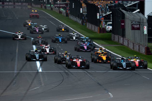 Charles Leclerc Scuderia Ferrari HP, Monaco, 16 , in SF 26, George Russell Mercedes AMG Petronas F1 Team, Great Britain, 63 in F1 W17, Lewis Hamilton Scuderia Ferrari HP, Great Britain, 44 , Lando Norris McLaren Mastercard Formula 1 Team, Great Britain, 01 in MCL40, Andrea Kimi Antonelli Mercedes AMG Petronas F1 Team, Italy, 12 , Arvid Lindblad Visa Cash App Racing Bulls F1 Team, Great Britain, 41 in VCARB 03, Esteban Ocon Toyota Gazoo Racing Haas F1 Team, France, 31 in VF 26, Pierre Gasly BWT Alpine F1 Team, France, 10 in Alpine A526 at the start of the race, AUS, Formula 1 World Championship, Australian Grand Prix, Albert Park Circuit, Melbourne, race, 2026 season, 08 03 2026 AUS, Formula 1 World Championship, Australian Grand Prix, Albert Park Circuit, Melbourne, race, 2026 season, 08 03 2026 Melbourne Copyright: xEibner-Pressefoto Memmlerx EP_MMR