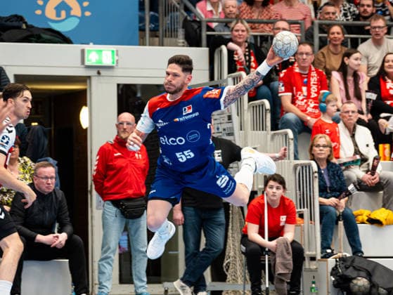Csaba Leimeter HBW Balingen Weilstetten, 55 on goal throw HSG Nordhorn Lingen vs HBW Balingen Weilstetten , Handball, 2 Bundesliga, Matchday 23, Season 2025 2026, 08 03 2026 HSG Nordhorn Lingen vs HBW Balingen Weilstetten , Handball, 2 Bundesliga, Matchday 23, Season 2025 2026, 08 03 2026 Nordhorn Copyright: xEibner-Pressefoto DamianxKruczynx EP_DKI
