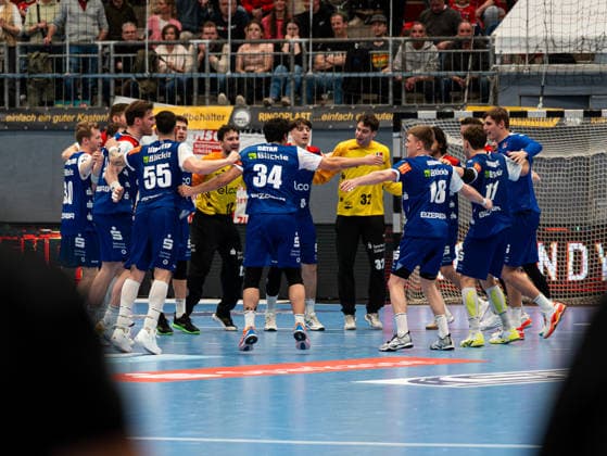 HBW celebrates after the win HSG Nordhorn Lingen vs HBW Balingen Weilstetten , Handball, 2 Bundesliga, Matchday 23, Season 2025 2026, 08 03 2026 HSG Nordhorn Lingen vs HBW Balingen Weilstetten , Handball, 2 Bundesliga, Matchday 23, Season 2025 2026, 08 03 2026 Nordhorn Copyright: xEibner-Pressefoto DamianxKruczynx EP_DKI