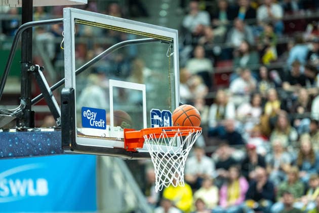 Basket system with 60 years BBL, GER, MHP Riesen vs Veolia Towers Hamburg, Basketball Bundesliga, easycredit BBL, 23 Matchday, Season 2025 2026, 08 03 2026, GER, MHP Riesen vs Veolia Towers Hamburg, Basketball Bundesliga, easycredit BBL, 23 Matchday, Season 2025 2026, 08 03 2026 Ludwigsburg Copyright: xEibner-Pressefoto SaschaxWaltherx EP_EER
