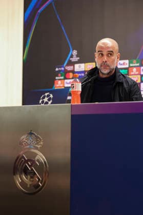 March 10, 2026, Madrid, Madrid, Spain: Pep Guardiola, head coach, attends the press conference, PK, Pressekonferenz of Manchester City ahead the UEFA Champions League 2025 26, Round of 16 first leg, football match against Real Madrid at Santiago Bernabeu stadium on March 10, 2026, in Madrid, Spain. Manchester City Press Conference - UEFA Champions League 2025 26 Round Of 16 First Leg - ZUMAa181 20260310_zaa_a181_035 Copyright: xIrinaxR.xHipolitox
