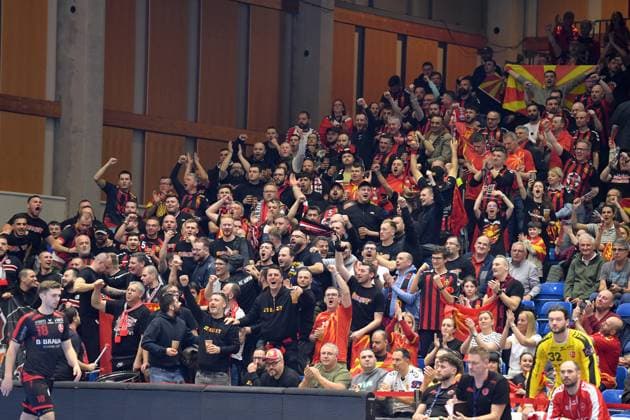 Cheers, joy after the fans, spectators HC Vardar , GER, MT Melsungen HC Vardar 1961 PRO Skopje MKD , Handball, EHF European League Men, Main Round, Season 2025 2026, 10 03 2026, GER, MT Melsungen HC Vardar Skopje, Handball, EHF Men, Main Round, Season 2025 2026, 10 03 2026 Kassel Copyright: xEibner-Pressefotox xRolandxSippelx EP_RSL