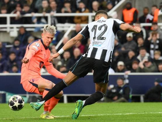 Malick Thiaw of Newcastle United fouls Dani Olmo of Barcelona for a penalty Newcastle United v Barcelona, UEFA Champions League, Round of 16, First Leg, Football, St James Park, Newcastle, UK - 10 Mar 2026Newcastle St James Park United Kingdom EDITORIAL USE ONLY No use with unauthorised audio, video, data, fixture lists, club league logos or live services. Online in-match use limited to 120 images, no video emulation. No use in betting, games or single club league player publications. Copyright: xRichardxLee Shutterstockx 16740284ch