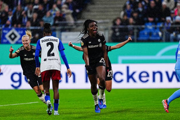 Goal celebration FC Bayern Munich after scoring 0 1 Edna Imade FC Bayern Munich, 29 GER, Hamburger SV vs FC Bayern Munich, Women, Football, DFB Cup, Quarter-final, 2025 2026 season, 11 03 2026 GER, Hamburger SV vs FC Bayern Munich, Women, Football, DFB Cup, Quarter-final, 2025 2026 season, 11 03 2026 Hamburg Copyright: xEibner-Pressefoto MarcelxvonxFehrnx EP_MFN