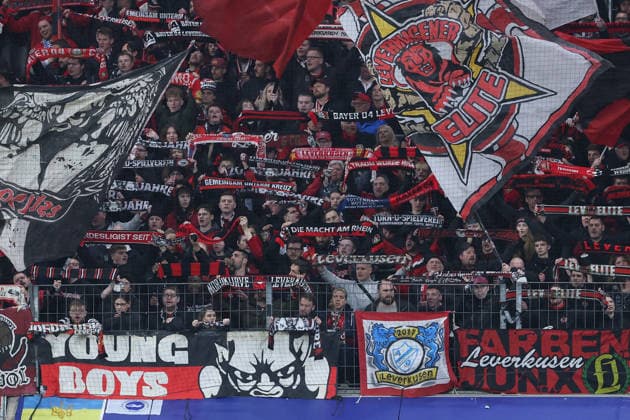 GER, UEFA CL, Round of 16, Bayer 04 Leverkusen GER vs FC Arsenal ENG , 11 03 2026, BayArena, Leverkusen, GER, UEFA CL, Round of 16, Bayer 04 Leverkusen GER vs FC Arsenal ENG , , in picture fans Leverkusen fans, friendly, atmosphere, colorful, national color, made up, emotions, scarves, nordphotoxGmbHx xMeuter nph00351