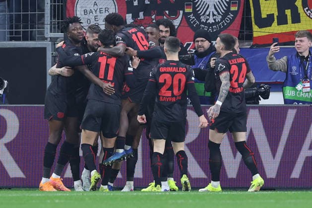 GER, UEFA CL, Round of 16, Bayer 04 Leverkusen GER vs FC Arsenal ENG , 11 03 2026, BayArena, Leverkusen, GER, UEFA CL, Round of 16, Bayer 04 Leverkusen GER vs FC Arsenal ENG , , pictured 1 0 for Leverkusen by Robert Andrich Leverkusen 8 , Goal celebration, Edmond Tapsobsa Leverkusen 12 , Ibrahim Maza Leverkusen 30 , Ãlex Grimaldo Leverkusen 20 , Martin Terrier Leverkusen 11 , Aleix Garcia Leverkusen 24 , Ernest Poku Leverkusen 19 , nordphotoxGmbHx xMeuter nph00351
